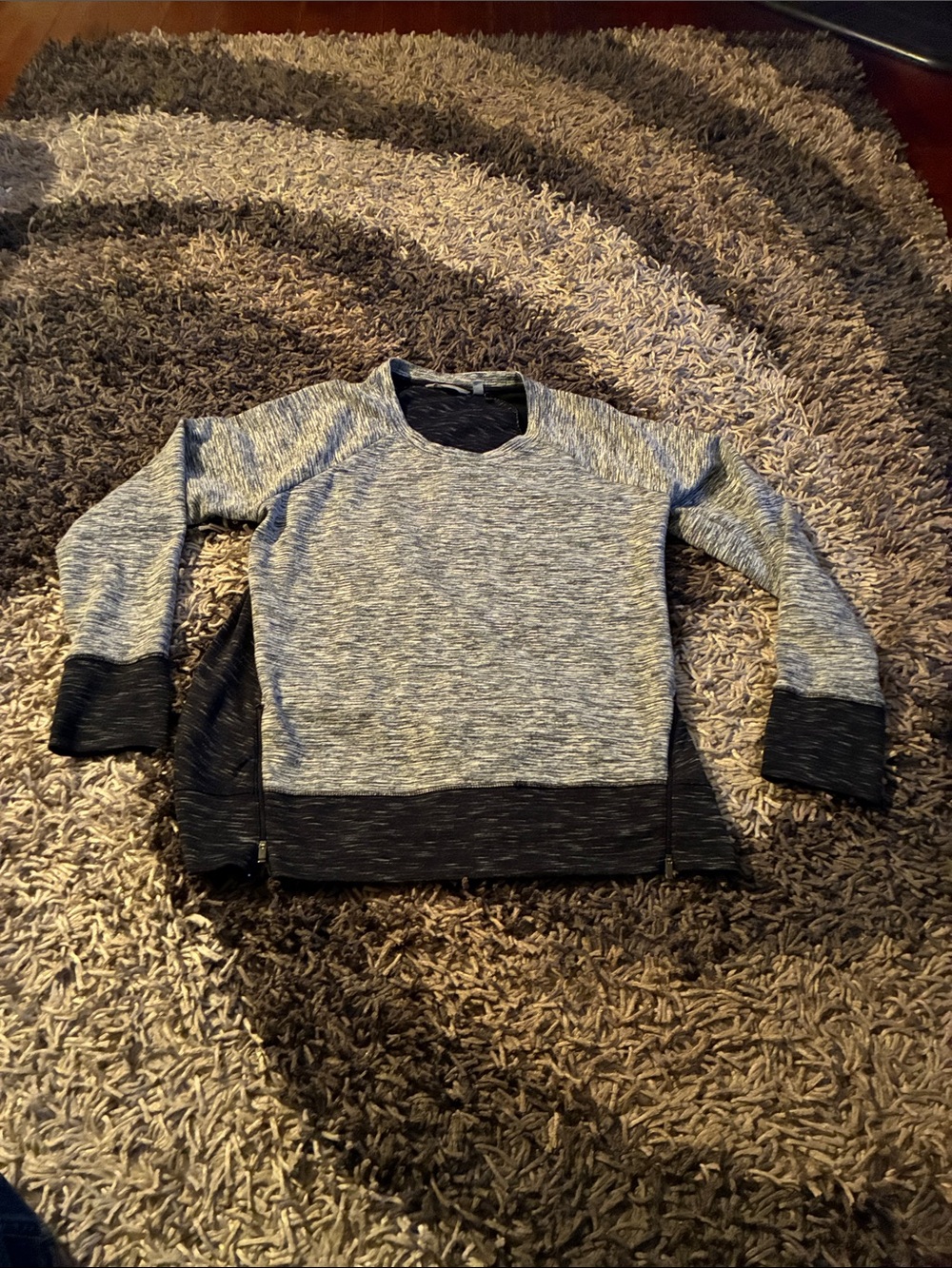 Athleta Woman’s DM Gray Crewneck with Black Trim side zippers